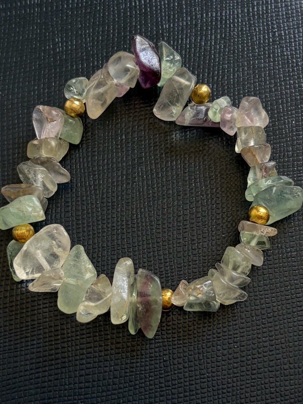 Multicolor Fluorite Chip Stretch Bracelet with Gold Accent